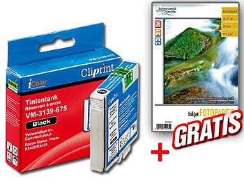 Cliprint iColor Tintentank für EPSON (schwarz) + Fotopapier GRATIS