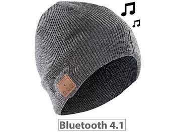 Callstel Beanie-Mütze, integriertes Headset mit Bluetooth, FM-Radio, grau