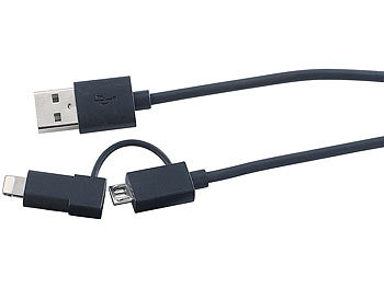 Callstel 2in1-Ladekabel, Micro-USB & 8-Pin Lightning, Apple-zertifiziert