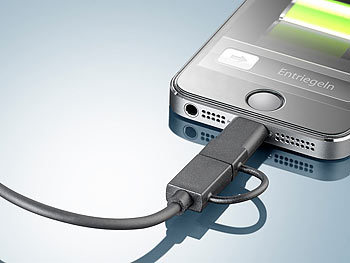 Callstel 2in1-Ladekabel, Micro-USB & 8-Pin Lightning, Apple-zertifiziert