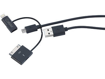 Callstel 3in1-Ladekabel, Micro-USB, 8-Pin, 30-Pin, Apple-zertifiziert