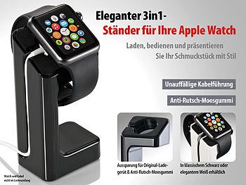 Callstel Eleganter 3in1-Ständer für Apple Watch, schwarz