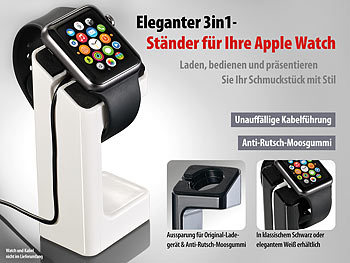Callstel Eleganter 3in1-Ständer für Apple Watch, weiß