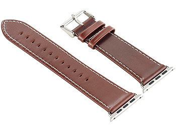 Applewatch-Armbänder: Callstel Glattleder-Armband für Apple Watch 38 mm, braun