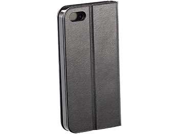 Carlo Milano Echtleder-Schutztasche mit Standfunktion für iPhone 5, 5s, SE, schwarz