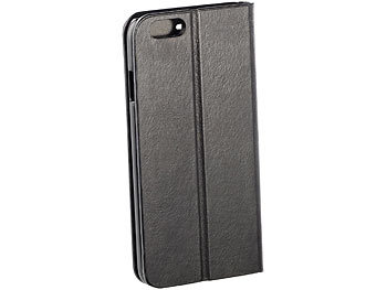 Carlo Milano Echtleder-Schutztasche mit Standfunktion für iPhone 6 & 6s, schwarz