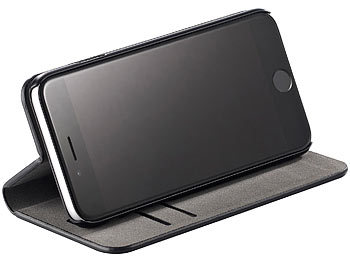 Carlo Milano Echtleder-Schutztasche mit Standfunktion für iPhone 6 & 6s, schwarz