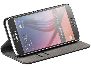Carlo Milano Echtleder-Schutztasche mit Standfunktion für Galaxy S6, schwarz