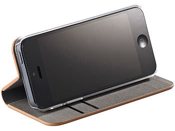 Carlo Milano Echtleder-Schutztasche mit Standfunktion für iPhone 5/5s/SE, braun
