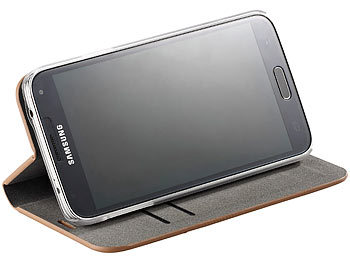 Carlo Milano Echtleder Schutztasche mit Standfunktion für Galaxy S5, braun