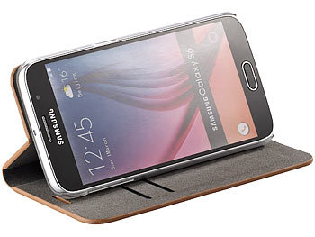 Carlo Milano Echtleder Schutztasche mit Standfunktion für Galaxy S6, braun