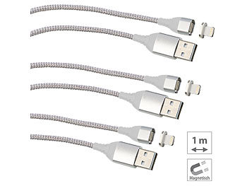 iPad Adapter: Callstel 3er-Set USB-Lade- & Datenkabel mit magnetischem Lightning-Stecker, 1 m