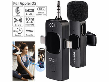 Callstel 2er-Set Mini-Funkmikrofone für USB-C-Geräte, 2,4 GHz, 10 m