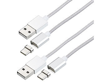 USB C Adapter Magnet: Callstel 2er-Set USB-Lade- & Datenkabel, magnetischer USB-C-Stecker, 1 m, 2,1 A