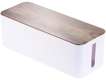 Kabelaufbewahrung: Callstel Kabelbox groß, 39 x 15,5 x 14 cm, in Nussbaum-Holzoptik mit Gummifüßen