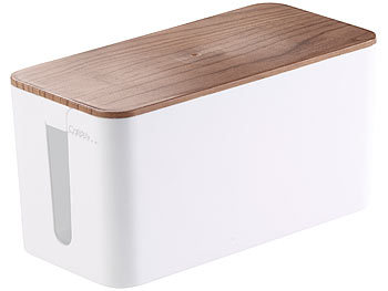 Steckdosenbox: Callstel Kabelbox klein, 23 x 11,5 x 12 cm, Nussbaum-Holzoptik mit Gummifüßen