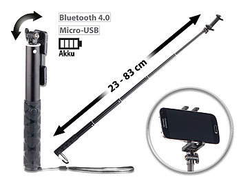 PEARL Aluminium-Selfie-Stick in Profi-Qualität, mit Bluetooth, 23 - 83 cm