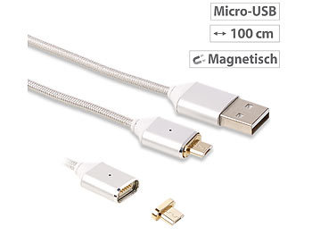 Callstel USB-Lade- & Datenkabel mit magnetischem Micro-USB-Stecker, 1m, 2er-Set