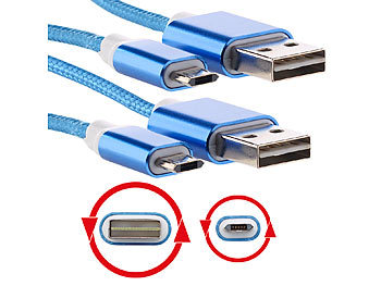 USB Kabel: Callstel 2er-Set Lade-/Datenkabel Micro-USB mit beidseitigen Steckern, 100 cm