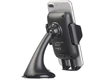 Callstel Qi-kompatibler Kfz-Halter mit Saugfuß, für Smartphone bis 9 cm, 5 Watt