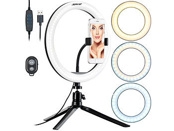 2-in-1 Handy Halter LED Selfie Ring Licht Live-Stream Telefon Clip Make-Up &C 