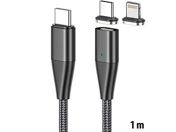 Magnetkabel: Callstel Magnetisches USB-C-Schnell-Ladekabel auf Typ C & Lightning, 1 m, 3 A