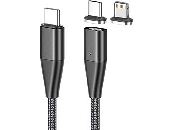Callstel Magnetisches USB-C-Schnell-Ladekabel, Typ C & Lightning, 1,8 m, 3 A