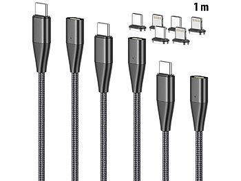 iPhone Magnet Adapter: Callstel 3er-Set magnet. USB-C-Schnell-Ladekabel, Typ C & Lightning, 1 m, 3 A