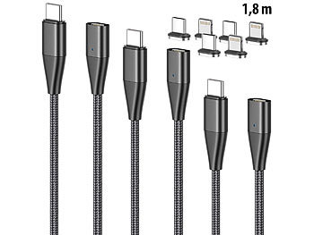 Ladekabel Samsung Handy: Callstel 3er-Set magnet. USB-C-Schnellladekabel, Typ C & Lightning, 1,8 m, 3 A