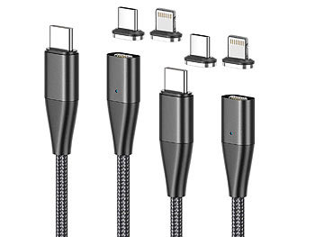 Callstel 2er-Set magnet. USB-C-Schnell-Ladekabel, Typ C & Lightning, 1 m, 3 A