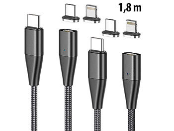 Lightning-Kabel Magnet: Callstel 2er-Set magnet. USB-C-Schnellladekabel, Typ C & Lightning, 1,8 m, 3 A