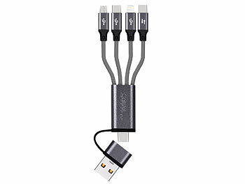 Callstel 8in1-Lade- & Datenkabel USB-C/A zu USB-C/Micro-USB/Lightning, 30cm, 3A