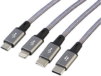 Callstel Ladekabel Handy: 8in1-Lade- & Datenkabel USB-C/A zu USB-C/Micro-USB/Lightning,  30cm, 3A (Schnelladekabel)
