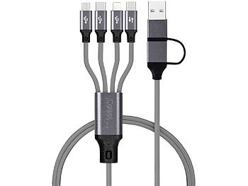 Callstel 2er-Set 8in1-Lade- & Datenkabel USB-C/A zu C/Micro-USB/Lightning, 1 m