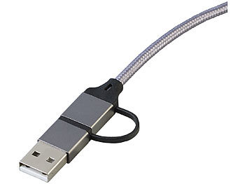 Callstel 2er-Set 8in1-Lade- & Datenkabel USB-C/A zu C/Micro-USB/Lightning, 2 m