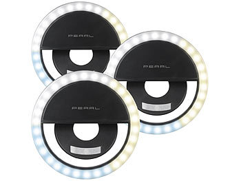 PEARL 3er-Set Akku-Ringlicht für Smartphones, 72 CCT-LEDs, Ø 3,3" (8,5 cm)
