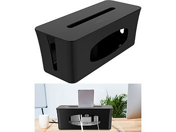 Wallbox: Callstel Kabelbox groß, 40x15,5x16,5 cm mit Ladesteckplatz im Deckel, schwarz