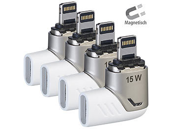 Lightning-Magnet-Adapter: Callstel 4er-Set Lightning-kompatibler 90°-USB-C-Schnell-Ladeadapter,magnetisch