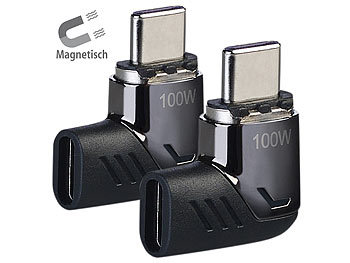 USB C Winkel Kabel: Callstel 2er-Set 90°-USB-C-Schnell-Ladeadapter mit Magnet-Stecker, PD bis 100 W