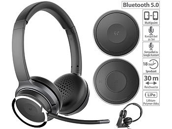 Kopfhörer, Bluetooth: Callstel Profi-Stereo-Headset mit Bluetooth 5, 18-Std.-Akku, 30 m Reichweite