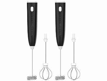 Rosenstein & Söhne Milchaufschäumer-Stick: 2er-Set 2in1-Akku- Milchaufschäumer, 800 mAh, 3 Stufen, 2 Aufsätze (Elektrische Milchaufschäumer)