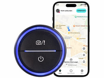 Radarwarner: Lescars Akku-Gefahrenstellen-Warner mit Bluetooth und App, Multicolor-LED-Ring 