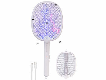 Insektenvernichter USB: Exbuster 2in1-Akku-Insektenvernichter & Fliegenklatsche mit UV-LEDs, klappbar
