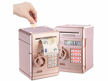Spardose Jungen: infactory 2er-Set Elektrische Kinder-Spardose, in Tresor-Form, Zahlencode, rosa 