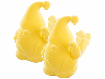 Gartenzwerg-Dekoration: infactory 2er-Set Winke-Gartenzwerge, 16,5 cm, beflockt, Batteriebetrieb, gelb