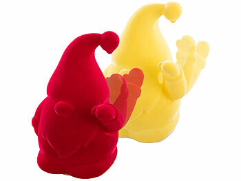 Dekozwerg: infactory 2er-Set Winke-Gartenzwerge, 16,5 cm, beflockt, Batterie, gelb und rot