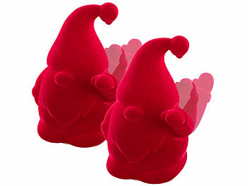 Gartenzwergdeko: infactory 2er-Set Winke-Gartenzwerge, 16,5 cm, beflockt, Batteriebetrieb, rot