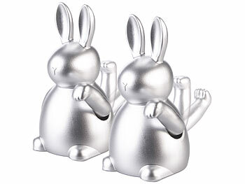 Hasen Figuren: infactory 2er-Set Winke-Hasen, 20 cm, Batteriebetrieb, Ein/Aus-Schalter, silbern 