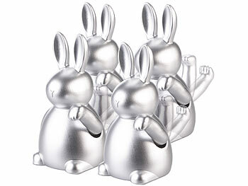 Hase Figur: infactory 4er-Set Winke-Hasen, 20 cm, Batteriebetrieb, Ein/Aus-Schalter, silbern