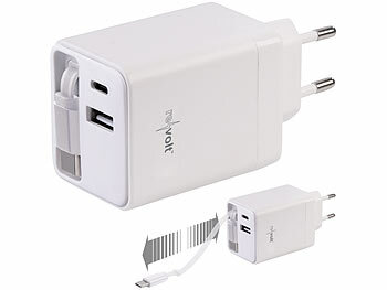 USB C Ladekabel: revolt USB-GaN-Netzteil mit 2x USB-C und 1x USB-A, Power Delivery bis 45 Watt 